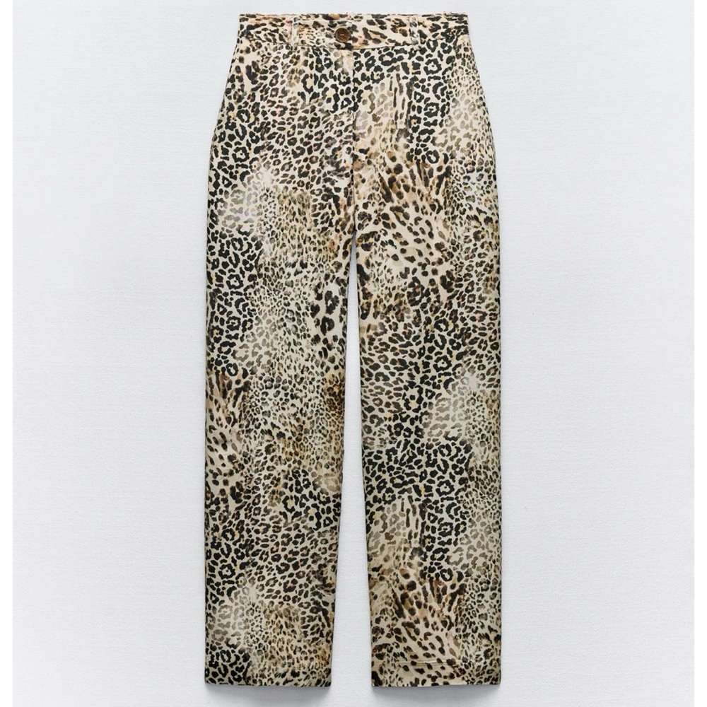 ZARA ANIMAL PRINT STRAIGHT LEG PANTS
